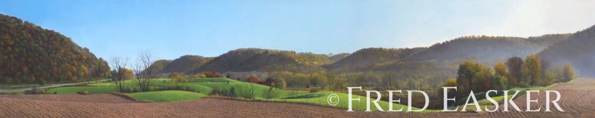 Autumn Along Village Creek, oil painting by Iowa artist Fred Easker.