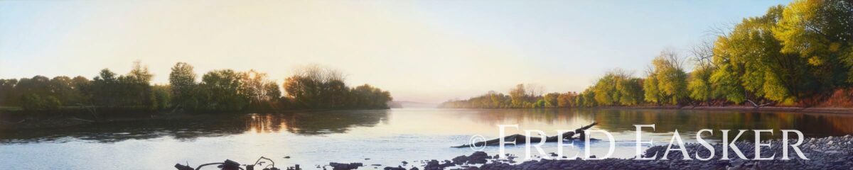 Bridgeview, oil painting by Iowa artist Fred Easker.