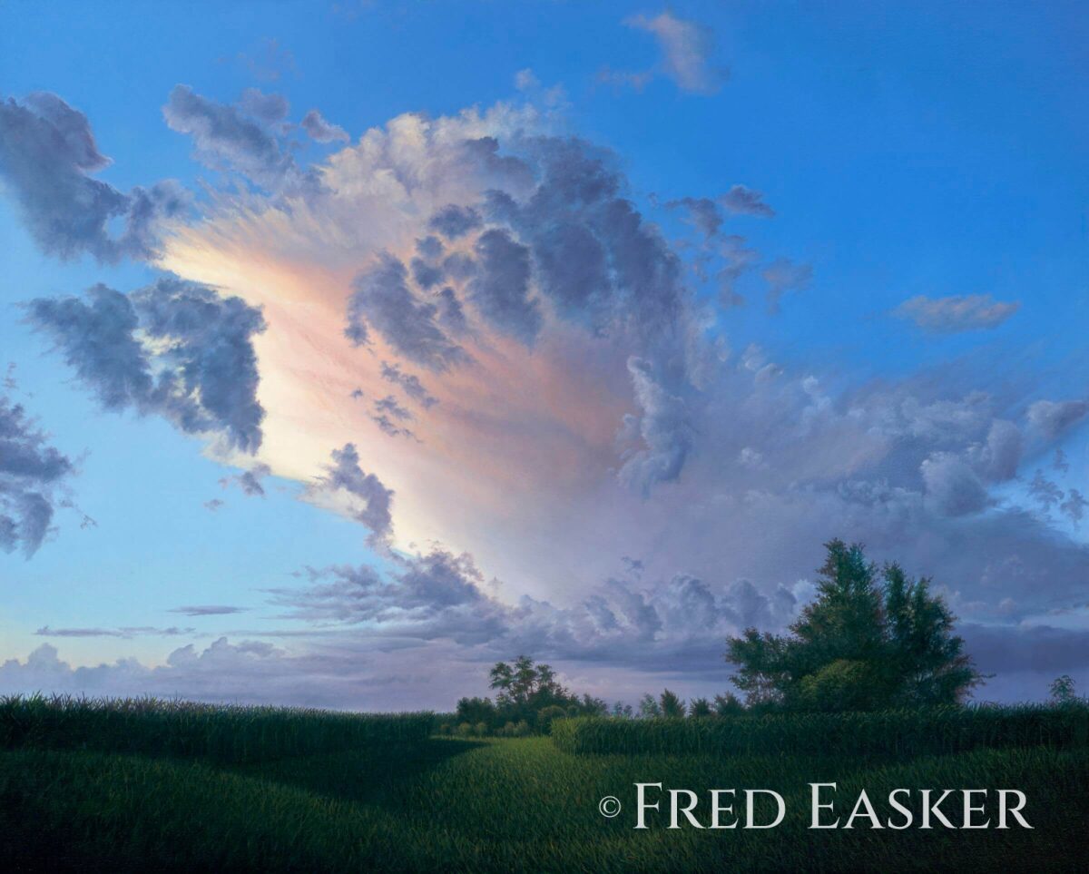 Churchtown Bleu, oil painting by Iowa artist Fred Easker.