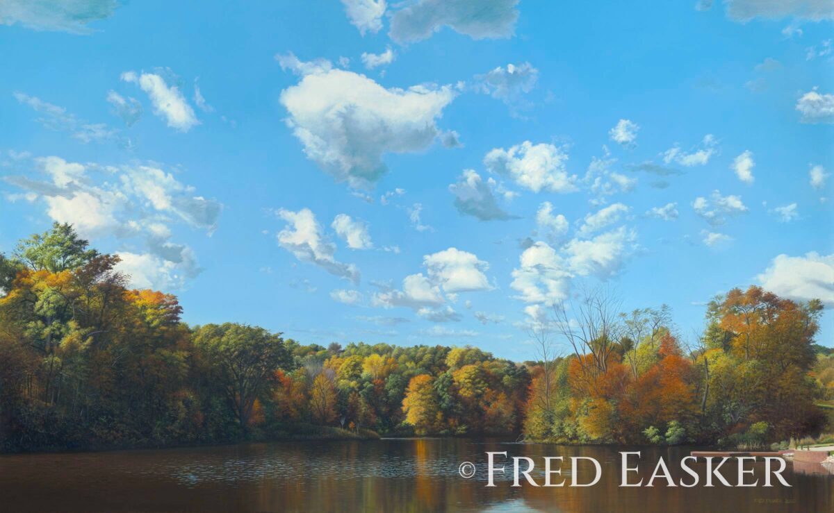 David's Pond, oil painting by Iowa artist Fred Easker.