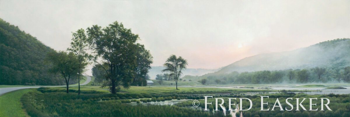 Daybreak Near Village Creek, oil painting by Iowa artist Fred Easker.