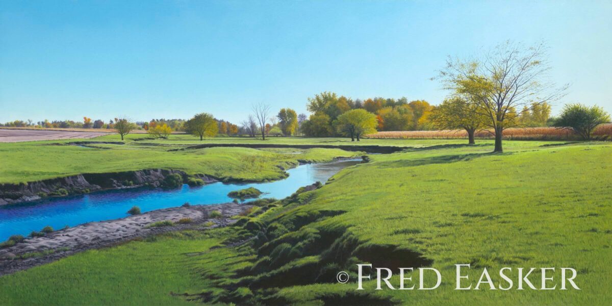 Iowa Road Creek, oil painting by Iowa artist Fred Easker.