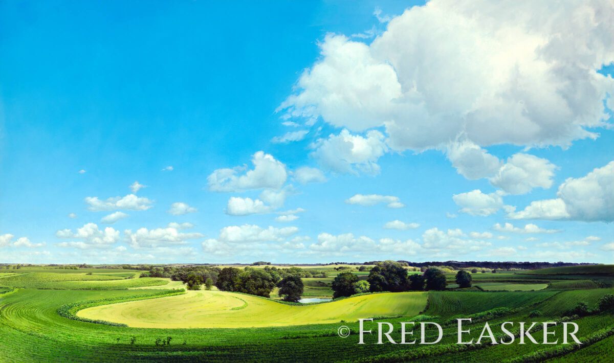 July Near Lycurgis, oil painting by Iowa artist Fred Easker.