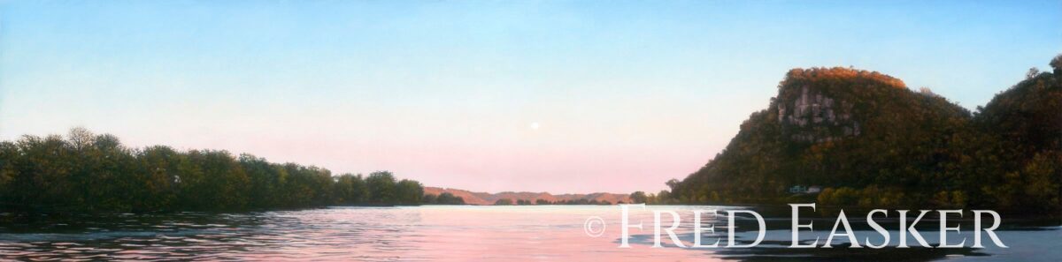 Lansing Twilight, oil painting by Iowa artist Fred Easker.