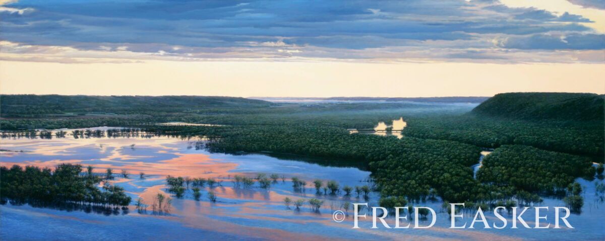 Mississippi Morning, oil painting by Iowa artist Fred Easker.