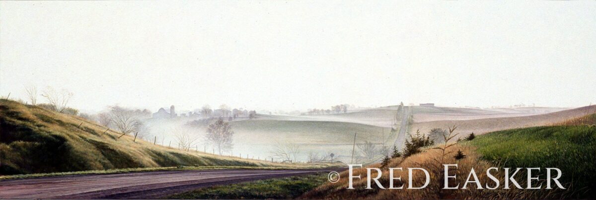 Morning On Creek Road, oil painting by Iowa artist Fred Easker.