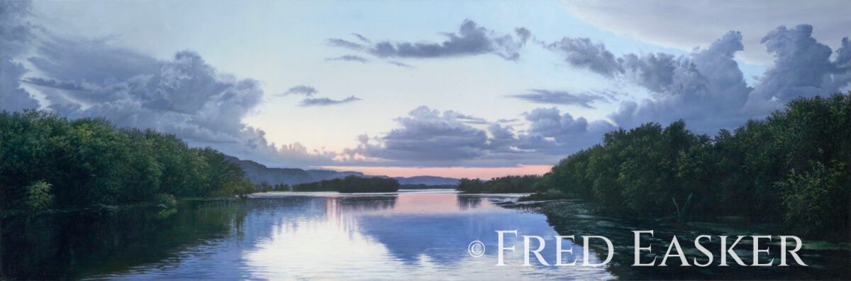 River Dusk, oil painting by Iowa artist Fred Easker.