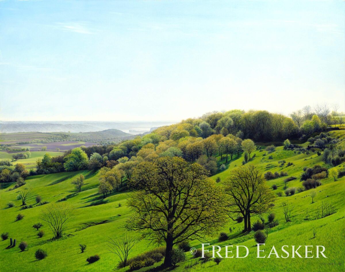 Spring View From Balltown, oil painting by Iowa artist Fred Easker.