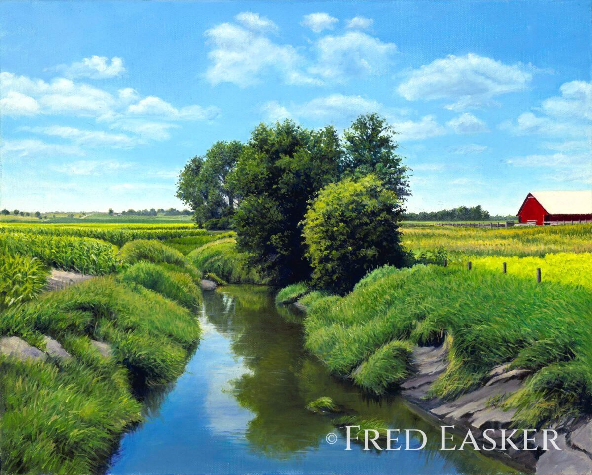 Summer Creek, oil painting by Iowa artist Fred Easker.