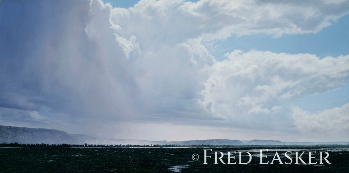 Trempealeau Weather, oil painting by Iowa artist Fred Easker.
