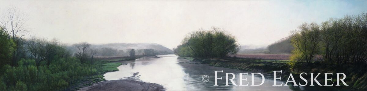 Turkey River Spring, oil painting by Iowa artist Fred Easker.