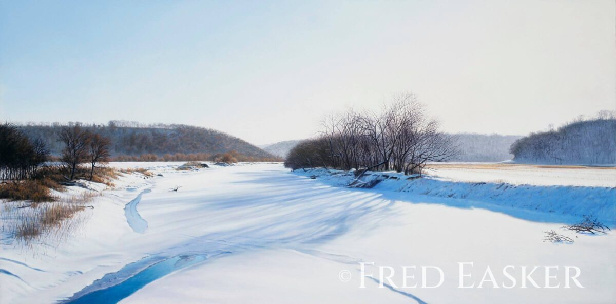 Winter At Osterdock, oil painting by Iowa artist Fred Easker.