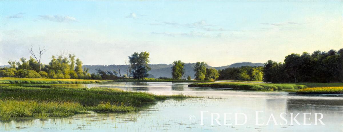 Goose Island Afternoon, oil painting by Iowa artist Fred Easker.