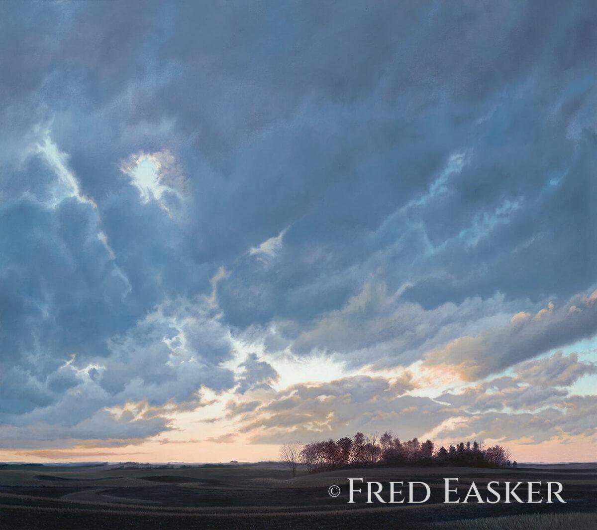 Nightfall Near Thompson Corner, oil painting by Iowa artist Fred Easker.