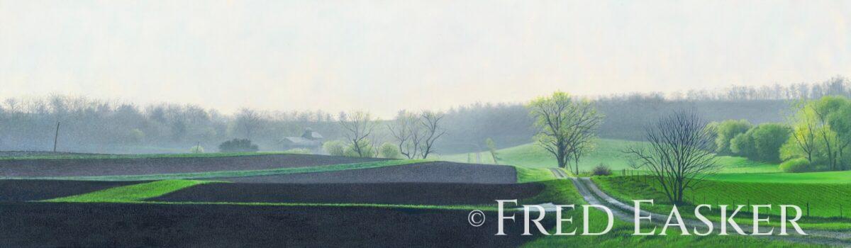 Spring on Chimney Rock Road, oil painting by Iowa artist Fred Easker.