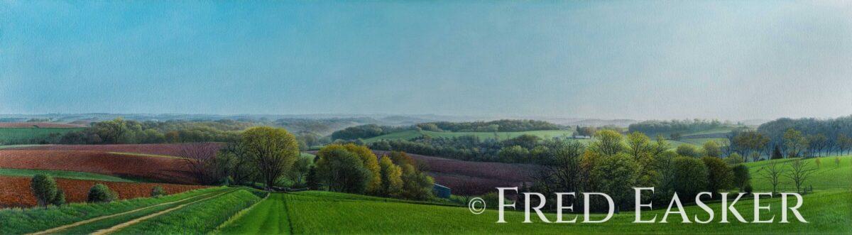Spring On Elon Road, oil painting by Iowa artist Fred Easker.