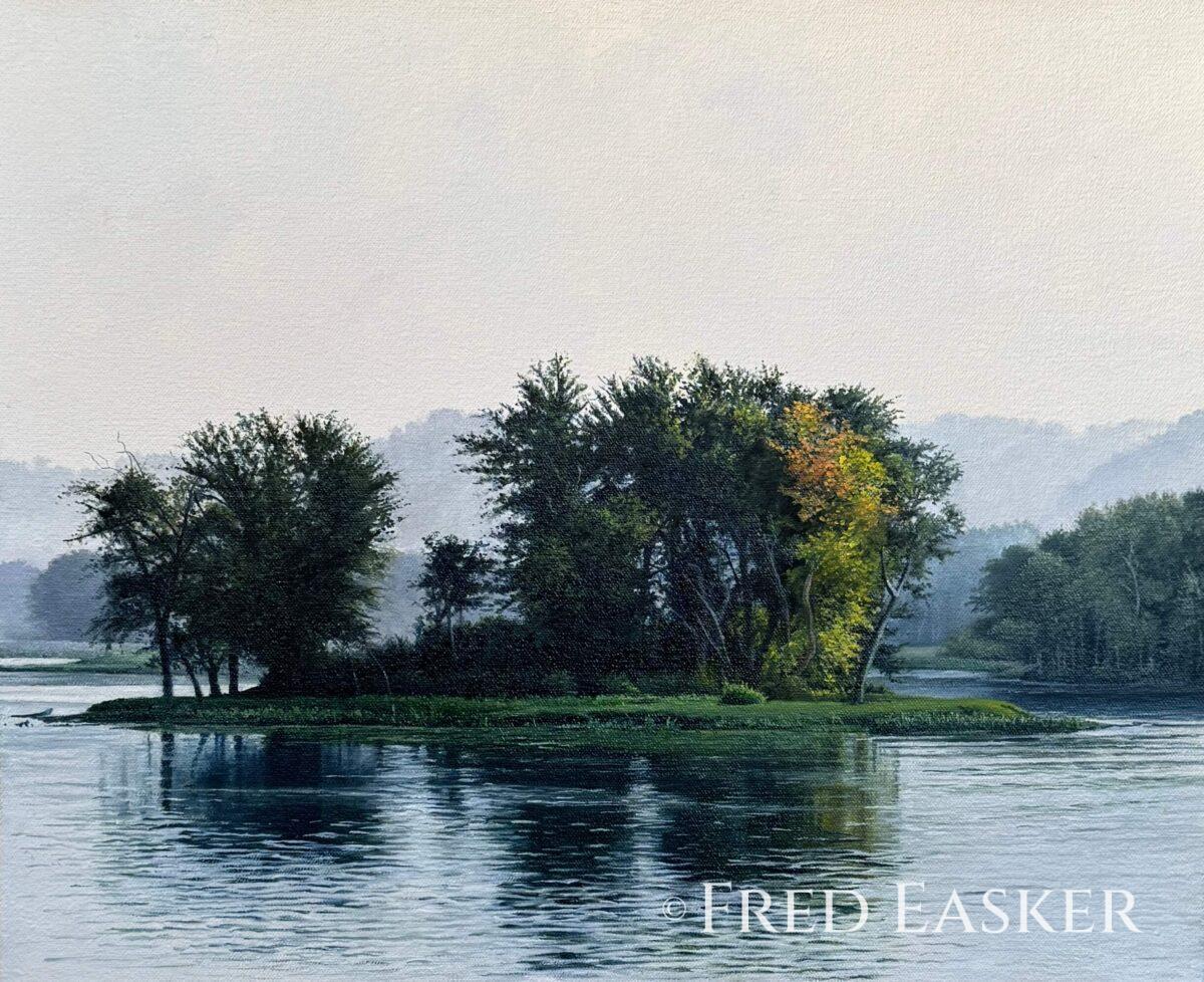 Teardrop Island, oil painting by Iowa artist Fred Easker.
